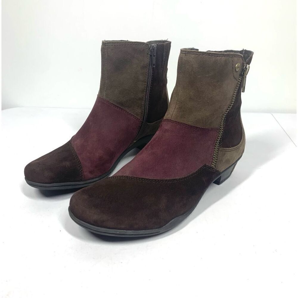 EARTH Boots Orion Suede Leather Booties Bark Multi Patchwork Booties Women 7.5